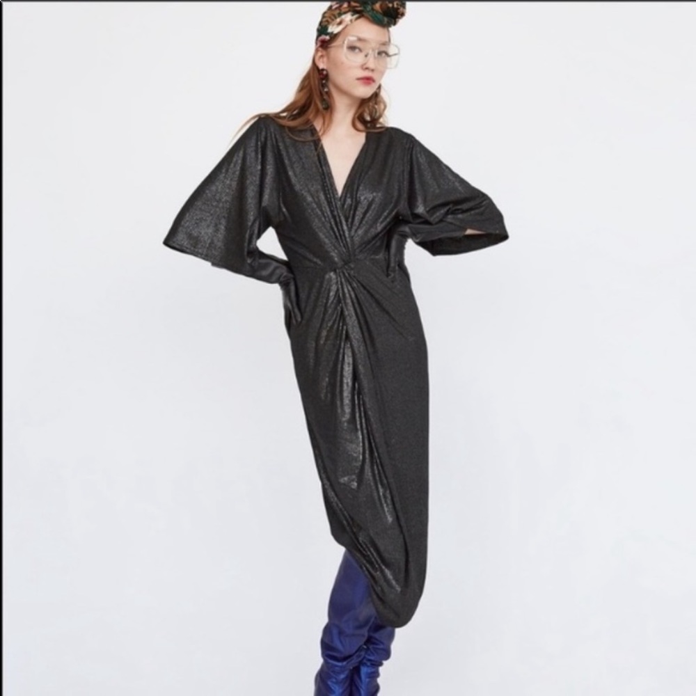 NWOT Zara metallic dress with knotted waist
